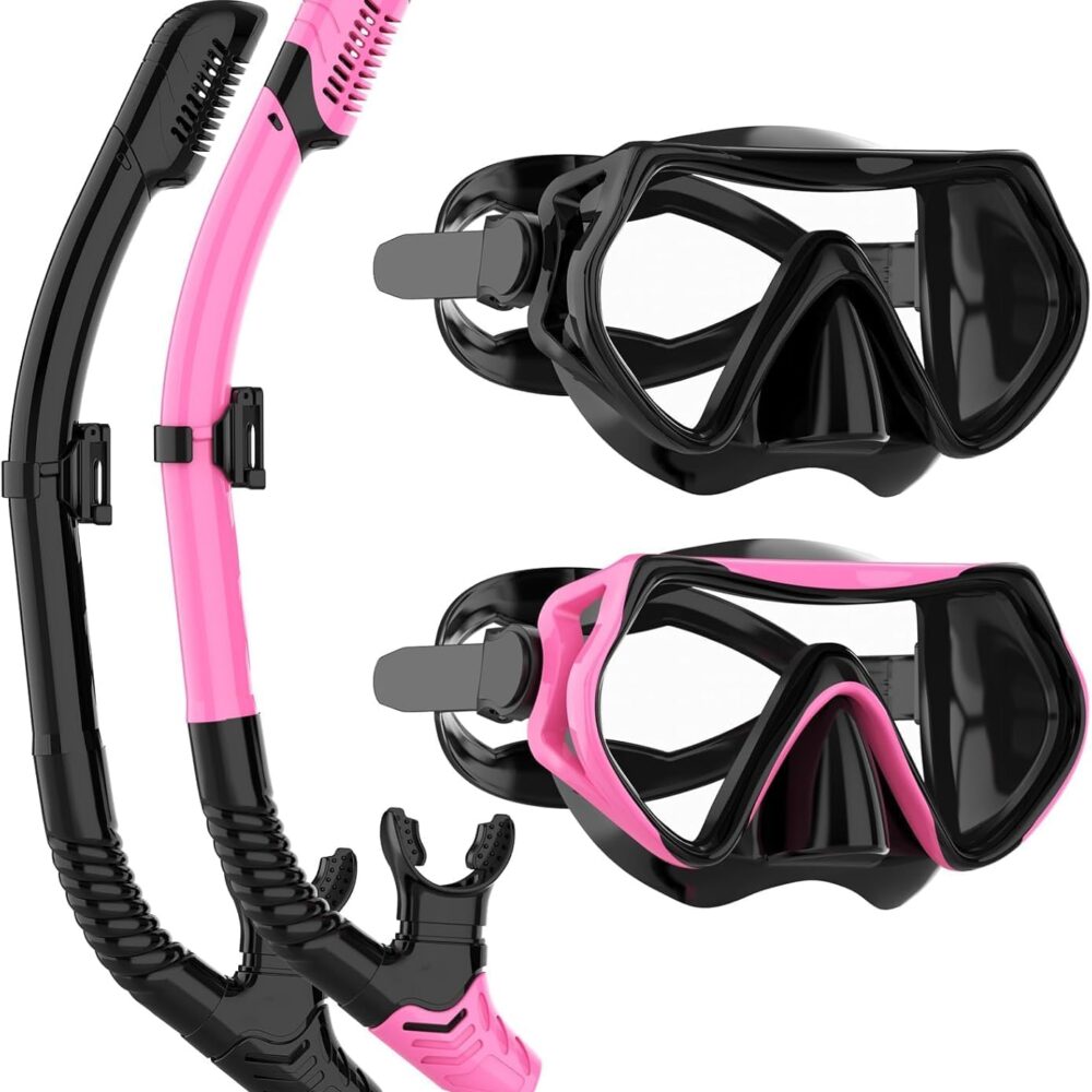 Snorkeling Gear for Adults, JRing Snorkel Set Anti Fog Goggles Dry Snorkel | 180 Degree Tempered Glass,Anti Fog Goggles, Dry Top Snorkel, for Swimming Scuba Diving ,for Men Women
