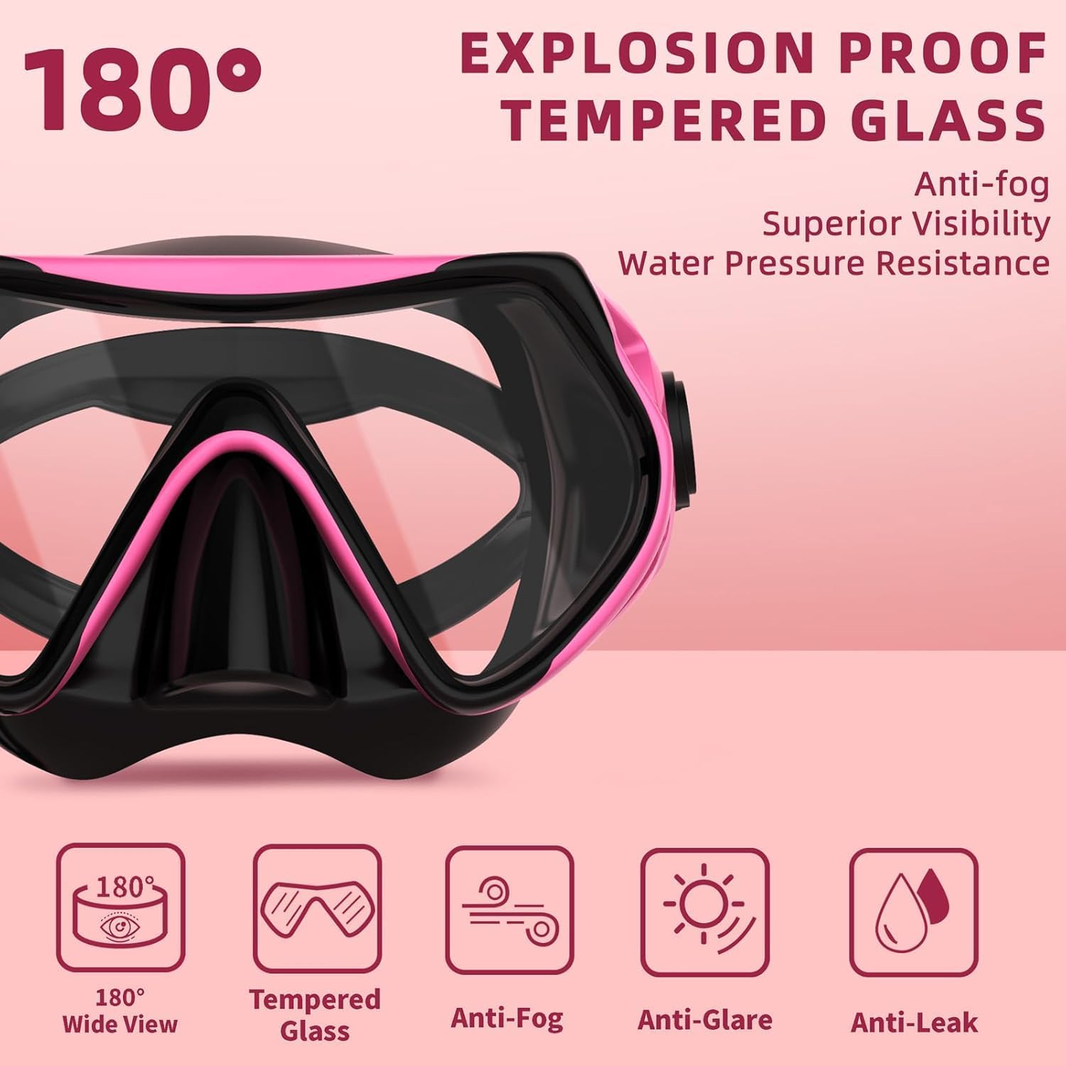 Snorkeling Gear for Adults, JRing Snorkel Set Anti Fog Goggles Dry Snorkel | 180 Degree Tempered Glass,Anti Fog Goggles, Dry Top Snorkel, for Swimming Scuba Diving ,for Men Women - Image 2