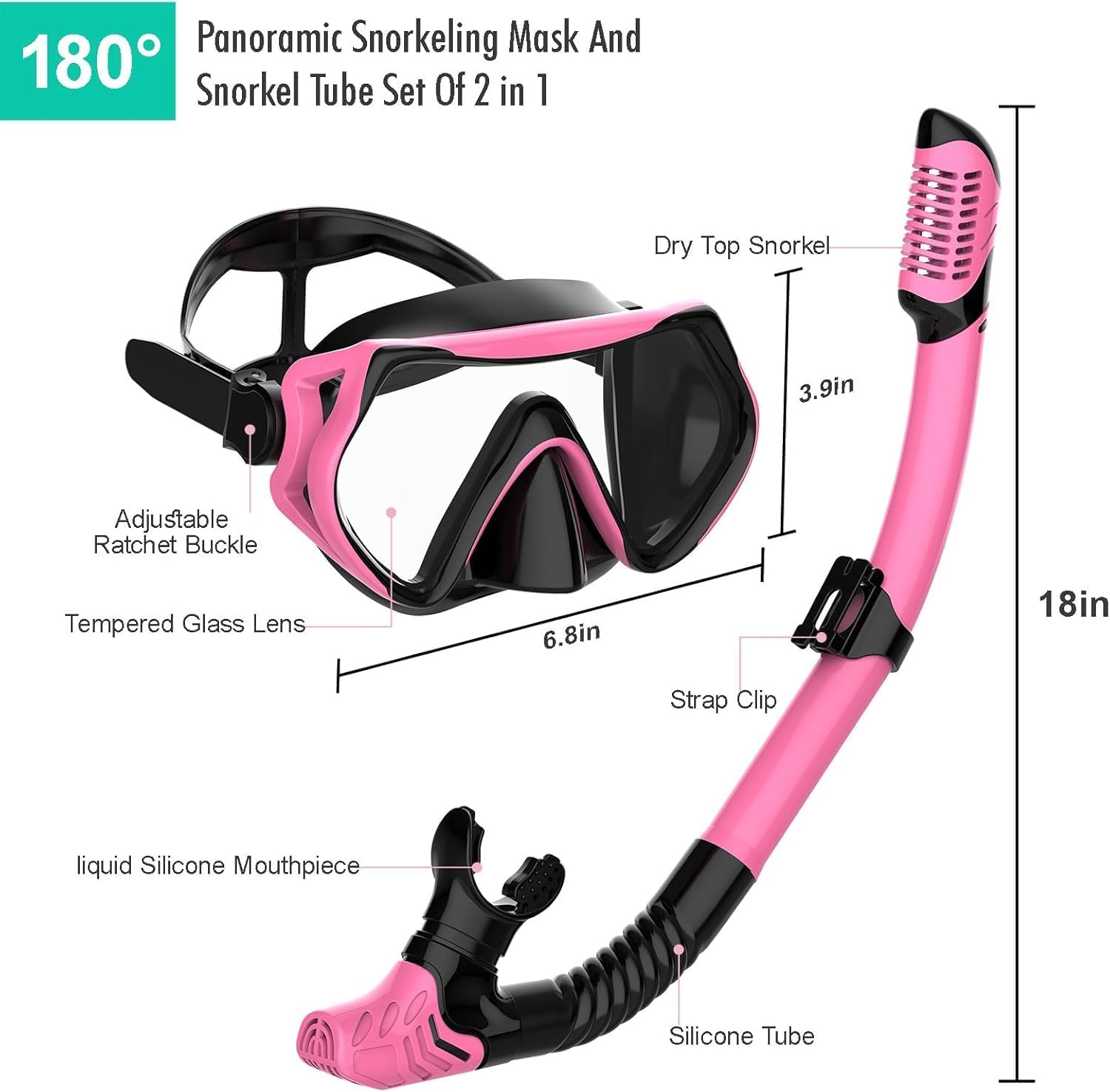 Snorkeling Gear for Adults, JRing Snorkel Set Anti Fog Goggles Dry Snorkel | 180 Degree Tempered Glass,Anti Fog Goggles, Dry Top Snorkel, for Swimming Scuba Diving ,for Men Women - Image 4