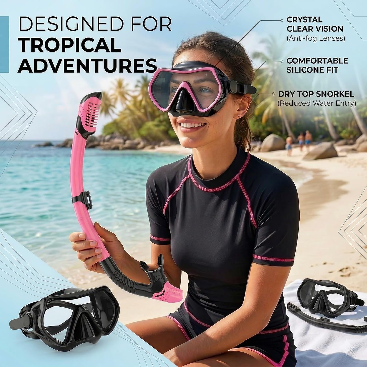 Snorkeling Gear for Adults, JRing Snorkel Set Anti Fog Goggles Dry Snorkel | 180 Degree Tempered Glass,Anti Fog Goggles, Dry Top Snorkel, for Swimming Scuba Diving ,for Men Women - Image 6