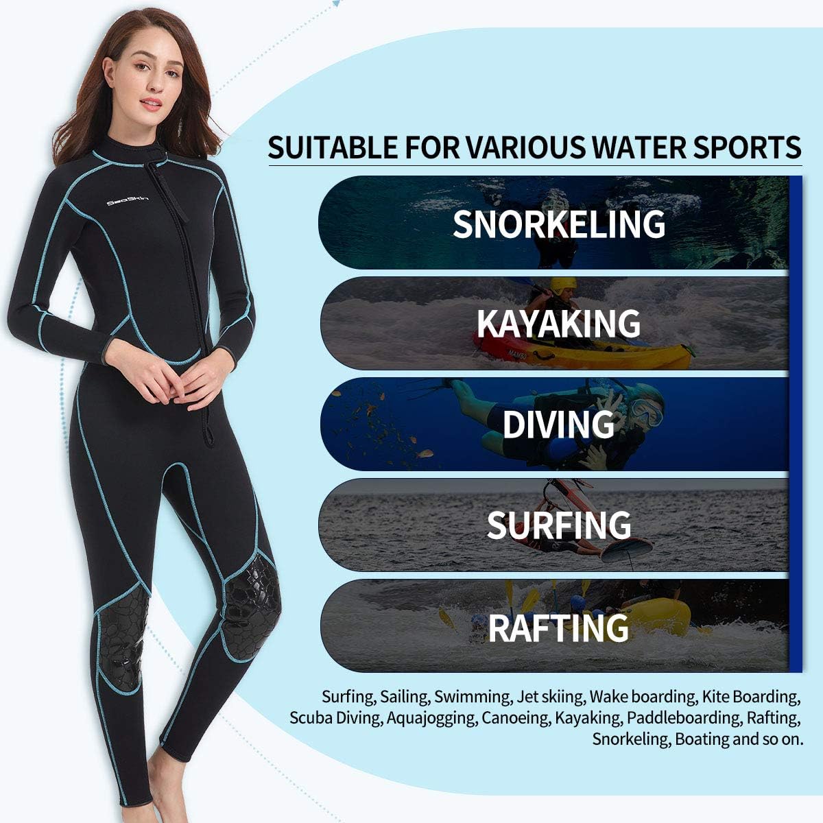 Seaskin Mens 3mm Shorty Wetsuit Womens, Full Body Diving Suit Front Zip | Wetsuit for Diving Snorkeling Kayaking Swimming - Image 5
