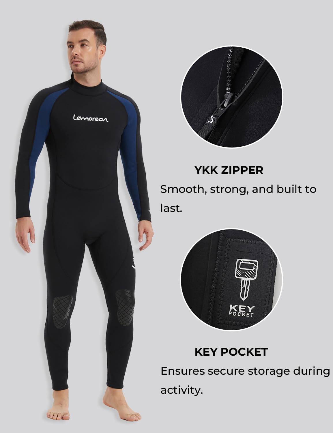 Lemorecn Men's Wetsuit 3/2mm and 5/4mm,Full Wetsuits for Men,Men‘s 3mm Full Wetsuit Front Zip for Diving Snorkeling Surfing Swimming - Image 3