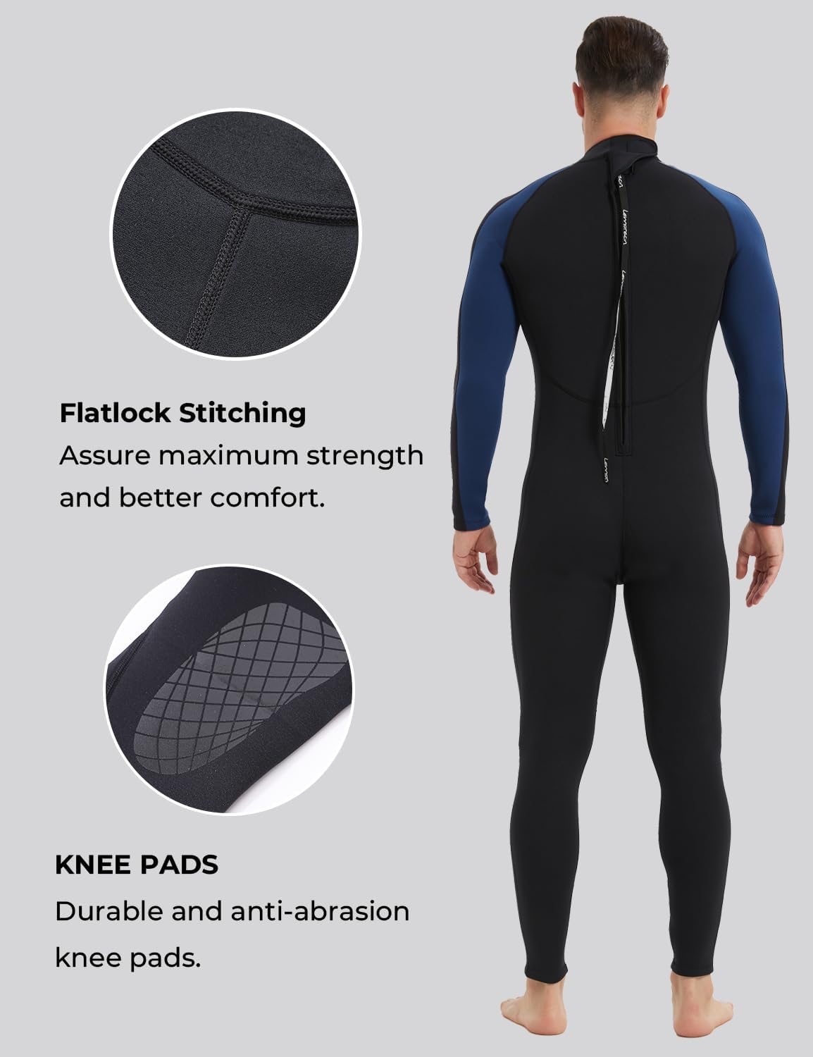 Lemorecn Men's Wetsuit 3/2mm and 5/4mm,Full Wetsuits for Men,Men‘s 3mm Full Wetsuit Front Zip for Diving Snorkeling Surfing Swimming - Image 4