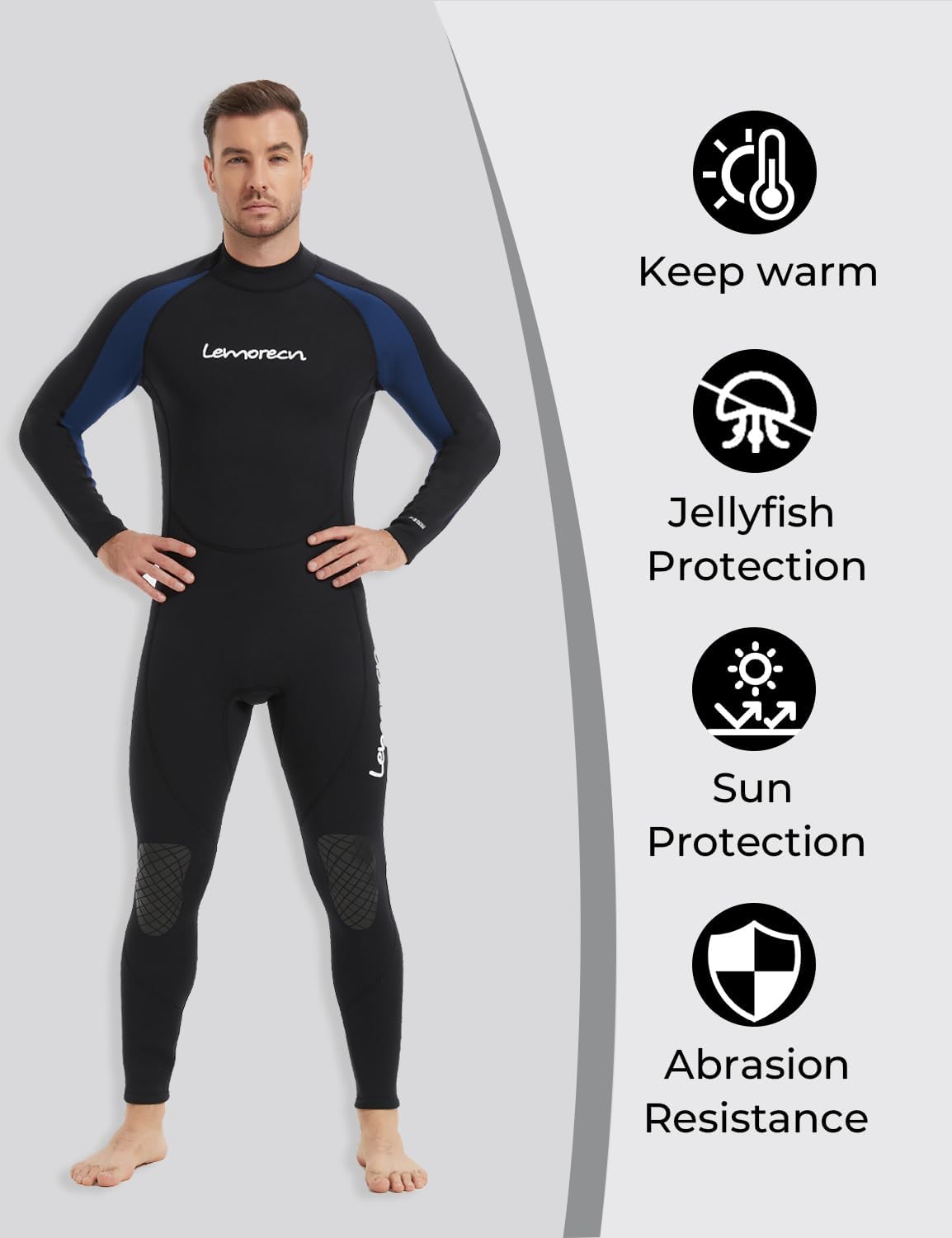 Lemorecn Men's Wetsuit 3/2mm and 5/4mm,Full Wetsuits for Men,Men‘s 3mm Full Wetsuit Front Zip for Diving Snorkeling Surfing Swimming - Image 5