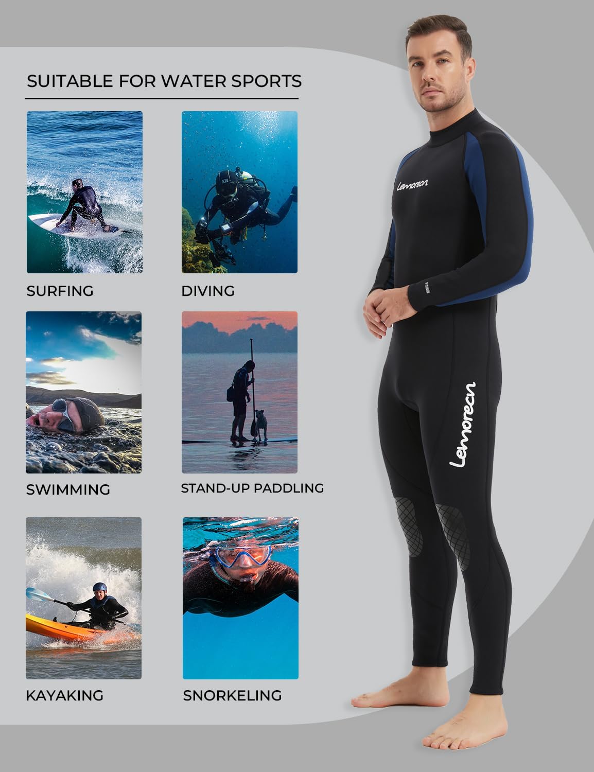 Lemorecn Men's Wetsuit 3/2mm and 5/4mm,Full Wetsuits for Men,Men‘s 3mm Full Wetsuit Front Zip for Diving Snorkeling Surfing Swimming - Image 6